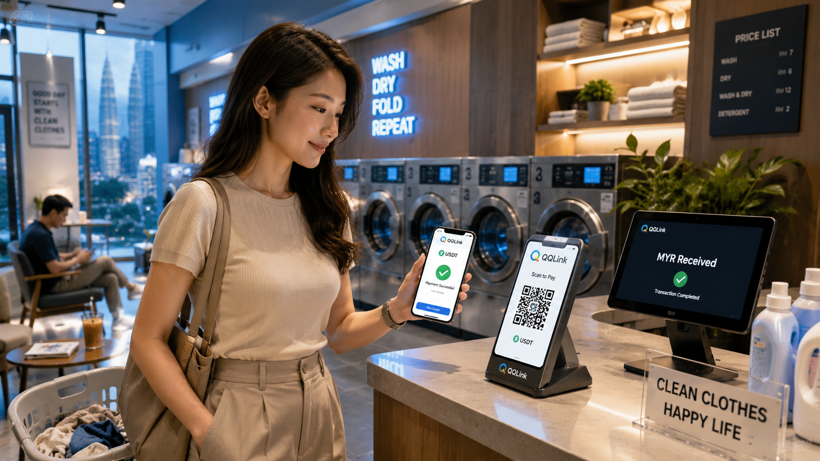 89 USDT掃碼支付落地洗衣店,QQLink重塑馬來西亞支付新體驗