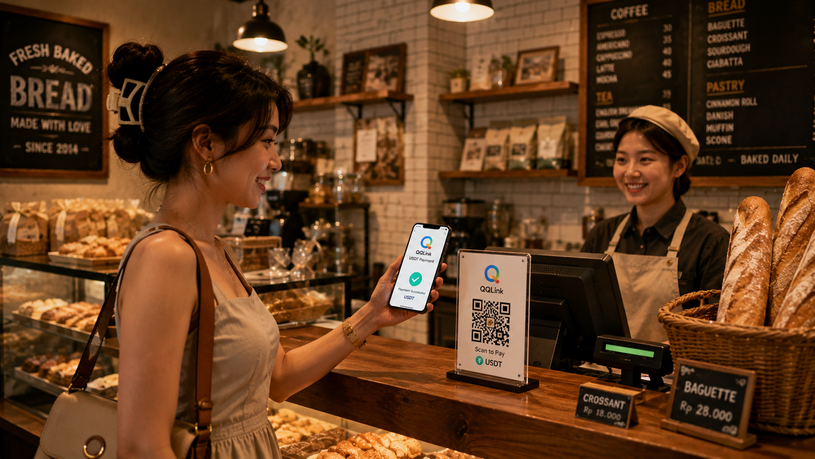 7 USDT線下掃碼支付來了!QQLink讓數字資產走進印尼麵包店