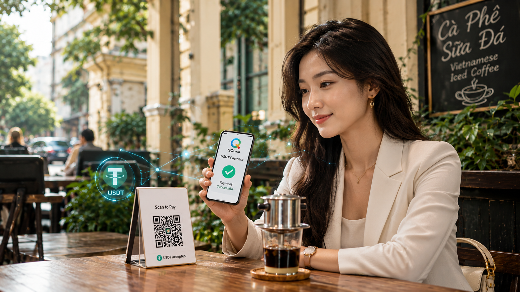 12 QQLink USDT掃碼支付顛覆越南日常消費!咖啡店也能用