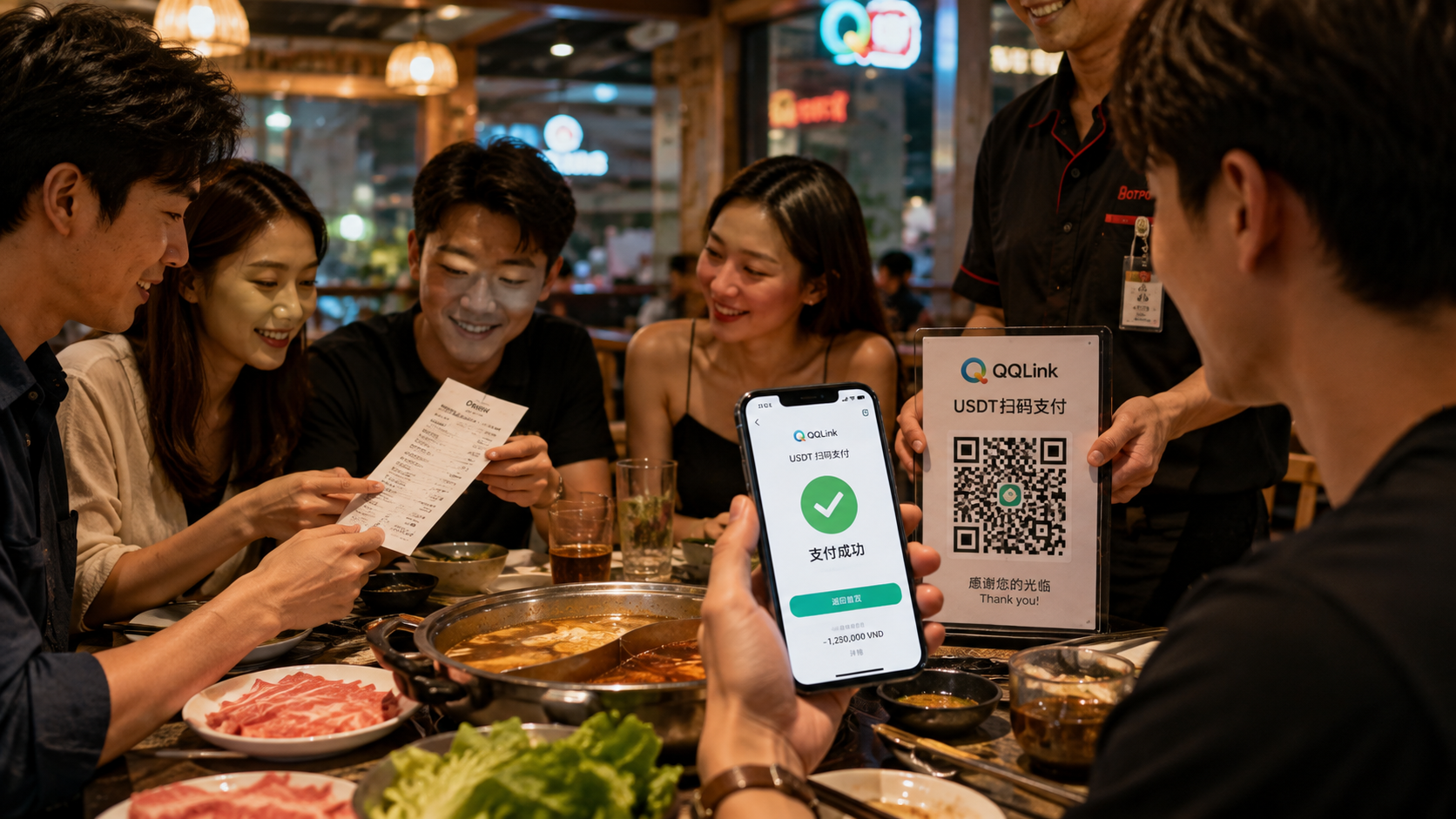 51 胡志明河内华人聚餐结算难题?QQLink USDT线下扫码支付破局